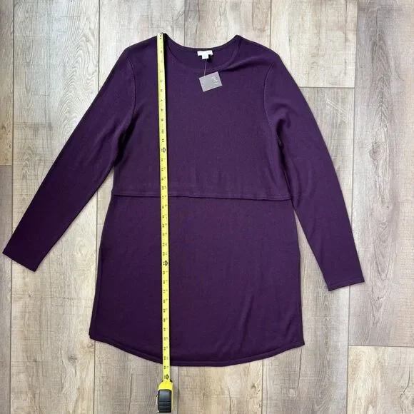 J. Jill Womens Wool Blend Knit Grace Tunic Sweater Size M Purple Side Slits NEW - Picture 10 of 12